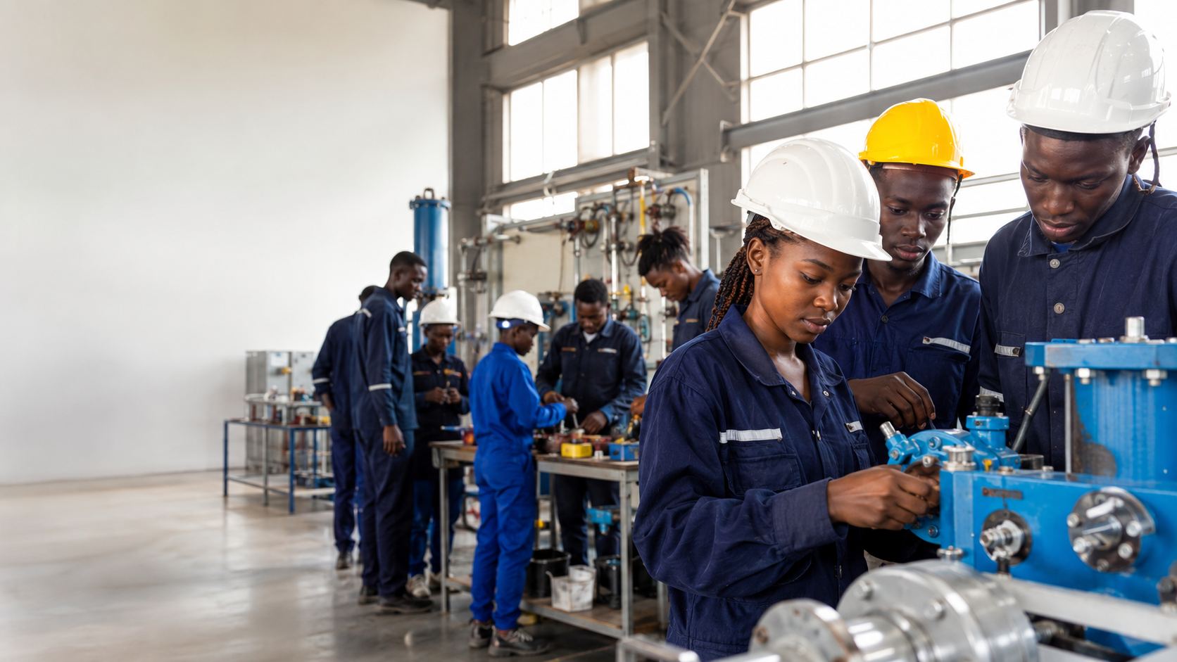 Trainees in an academy workshop environment